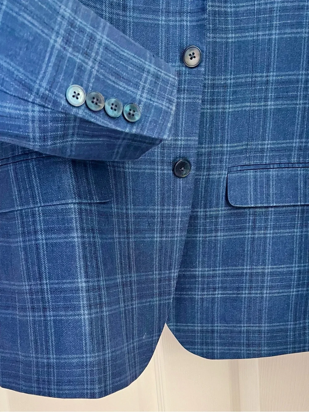 Linen, Ralph Lauren Blue Windowpane Plaid Blazer
